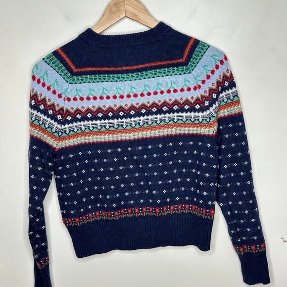J. CREW Fair Isle Cardigan Sweater Cherry Print Navy Blue Sz XXS {QQ1} - Picture 4 of 7